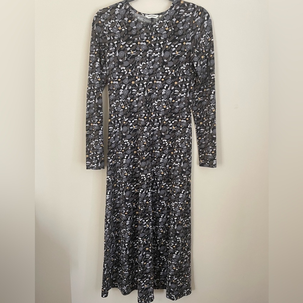 Marimekko Long Sleeve MIDI Dress Black Gray Yellow Abstract Floral Size XS